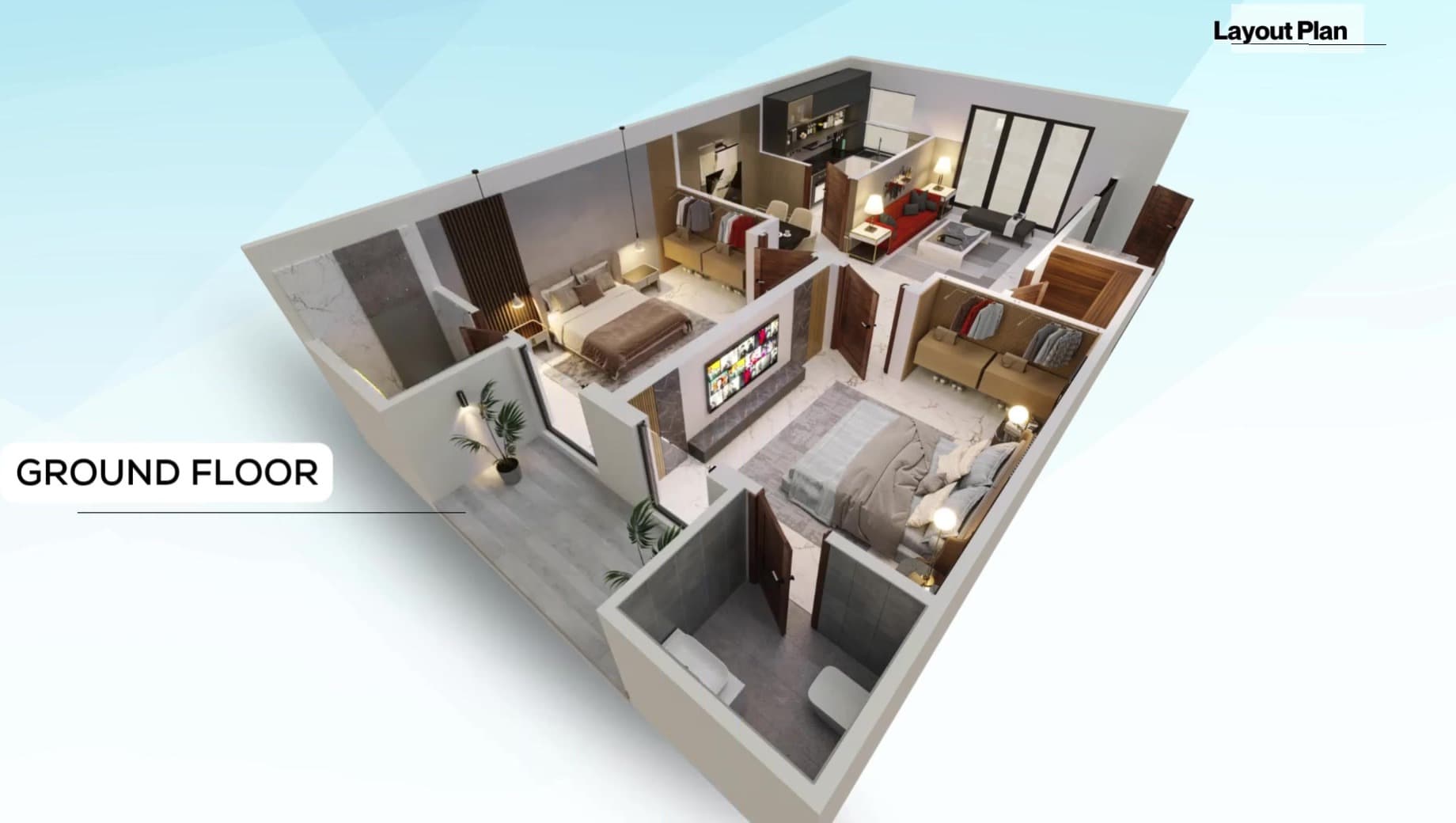 Ground Floor 3D layout - Clan Homes Townhouses