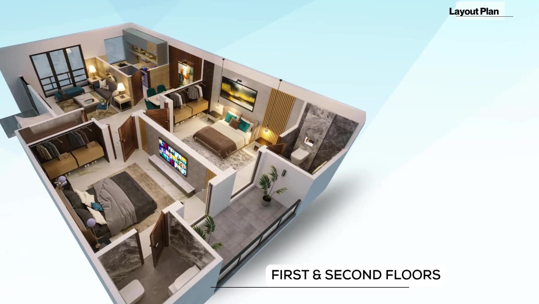 First Floor 3D layout - Clan Homes Townhouses
